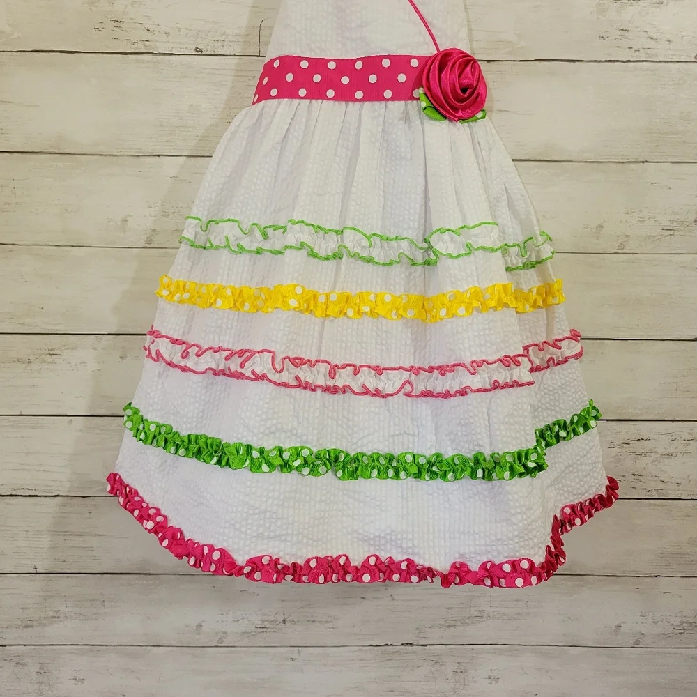 Girls Jessica Ann Seersucker Halter Top Petticoat Sundress Tier Ruffles‎ Size 5